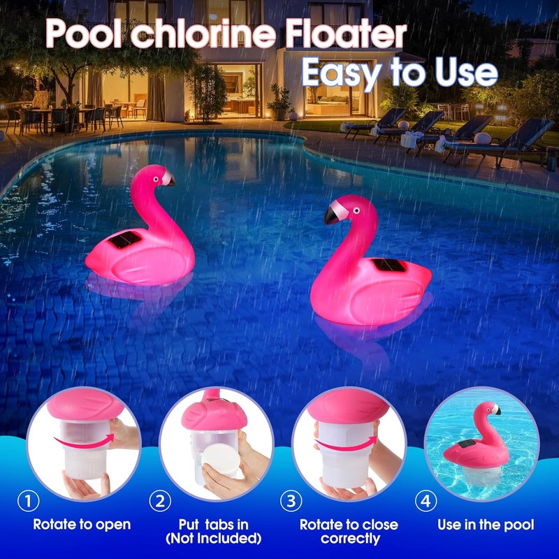 Blufree Pool Chlorine Floater, Solar Flamingo Chlorine Tablet Floater w/Adjustable Release, Glow in The Dark Large Capacity Floating Chlorines Dispenser for Pool Hot Tub Spa - Image 5